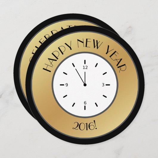 Imitate Gold Foil Clock Mitternacht glücklich Neue Einladung (Vorne/Hinten)