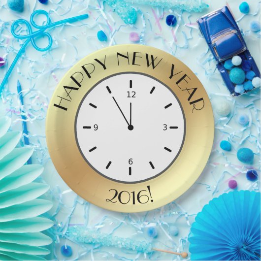Imitate Gold Foil Clock Mitternacht glücklich Neue Pappteller (Party)