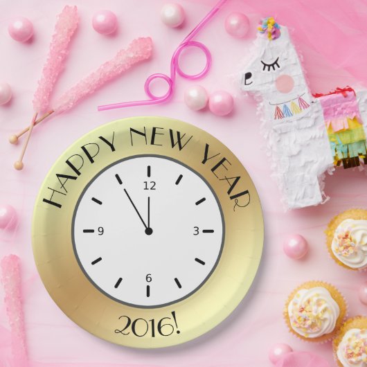 Imitate Gold Foil Clock Mitternacht glücklich Neue Pappteller (Party)