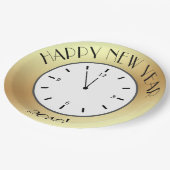Imitate Gold Foil Clock Mitternacht glücklich Neue Pappteller (Schrägansicht)