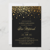 Imitate Gold Foil Confetti Black Bar Mitzvah Einladung (Vorderseite)