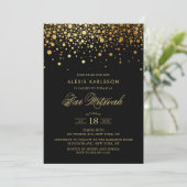 Imitate Gold Foil Confetti Black Bar Mitzvah Einladung (Stehend Vorderseite)