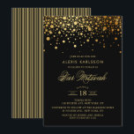 Imitate Gold Foil Confetti Black Bar Mitzvah Einladung<br><div class="desc">Mit dieser modernen und eleganten Einladung laden Sie Familie und Freunde zu Ihrer Bar Mitzvah ein. Es zeigt Imitate goldene Konfetti Punkte und Streifen Muster. Personalisieren Sie diese durch Hinzufügen von Namen,  Datum,  Uhrzeit,  Veranstaltungsort und anderen Veranstaltungsdetails. Matching-Elemente sind verfügbar.</div>
