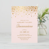 Imitate Gold Foil Confetti Blush Pink Quinceañera Einladung (Stehend Vorderseite)