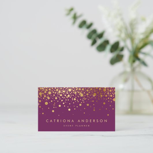 Imitate Gold Foil Confetti Business Card | LILA II Visitenkarte (Stehend Vorderseite)