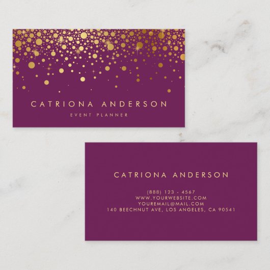 Imitate Gold Foil Confetti Business Card | LILA II Visitenkarte (Vorne/Hinten)