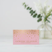 Imitate Gold Foil Confetti Business Card | Rosa Visitenkarte (Stehend Vorderseite)