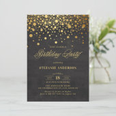 Imitate Gold Foil Confetti Dots Black Geburtstag Einladung (Stehend Vorderseite)