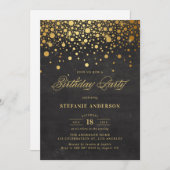 Imitate Gold Foil Confetti Dots Black Geburtstag Einladung (Vorne/Hinten)