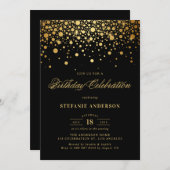Imitate Gold Foil Confetti Dots Black Geburtstag Einladung (Vorne/Hinten)