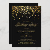 Imitate Gold Foil Confetti Dots Black Geburtstag Einladung (Vorne/Hinten)