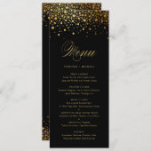 Imitate Gold Foil Confetti Dots Black Wedding Menü Menükarte (Vorne/Hinten)