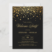 Imitate Gold Foil Confetti Dots Black Welcome Part Einladung (Vorderseite)