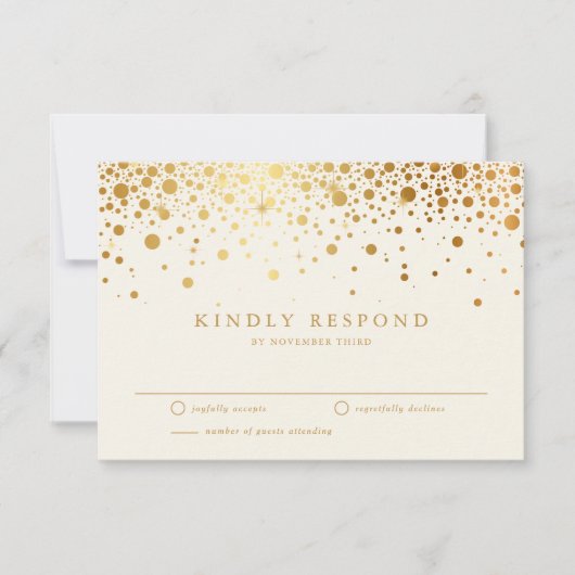 Imitate Gold Foil Confetti Dots | Elfenbein Hochze RSVP Karte (Vorderseite)