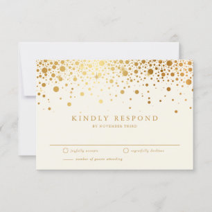 Imitate Gold Foil Confetti Dots Elfenbein Hochze RSVP Karte