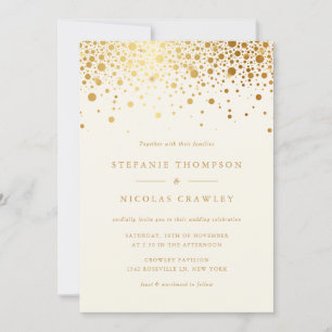 Imitate Gold Foil Confetti Dots Elfenbeinhochzeit Einladung
