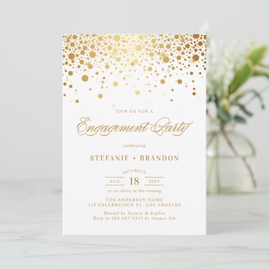 Imitate Gold Foil Confetti Dots Engagement Partei Einladung (Stehend Vorderseite)