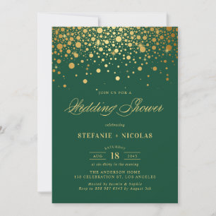 Imitate Gold Foil Confetti Dots Green Polterabend Einladung