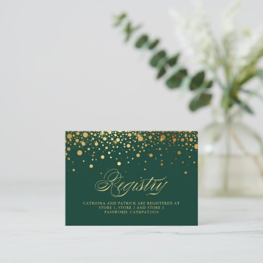Imitate Gold Foil Confetti Dots Green Registrierun Platzkarte (Stehend Vorderseite)