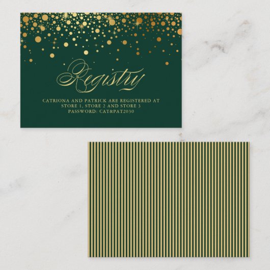 Imitate Gold Foil Confetti Dots Green Registrierun Platzkarte (Vorne/Hinten)