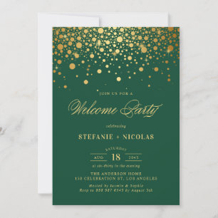 Imitate Gold Foil Confetti Dots Grün Begrüßungs-Pa Einladung