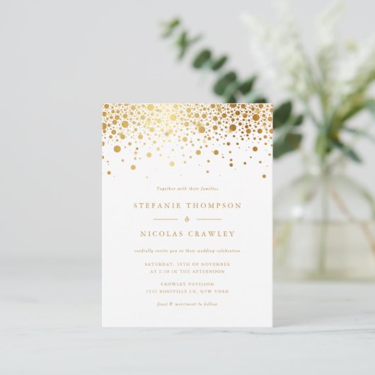 Imitate Gold Foil Confetti Dots Hochzeit Einladungspostkarte (Stehend Vorderseite)