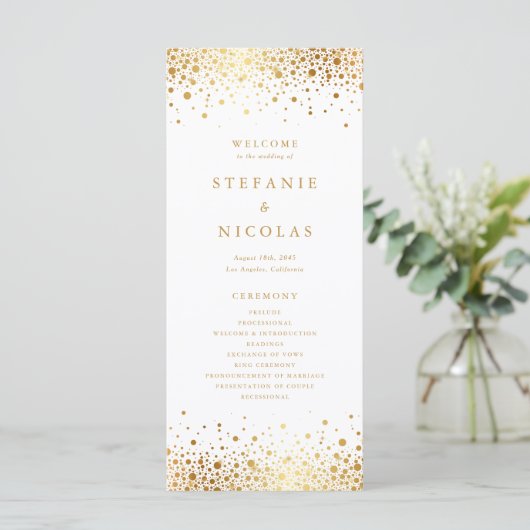 Imitate Gold Foil Confetti Dots Hochzeit Programm (Stehend Vorderseite)