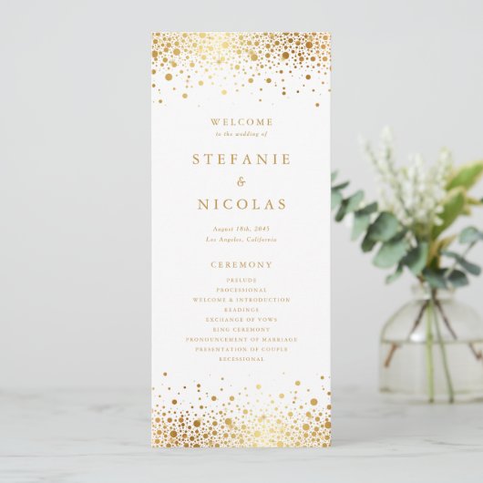 Imitate Gold Foil Confetti Dots Hochzeit Programm (Stehend Vorderseite)