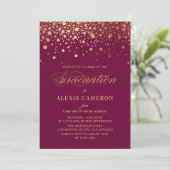 Imitate Gold Foil Confetti Dots Lila Abschluss Einladung (Stehend Vorderseite)