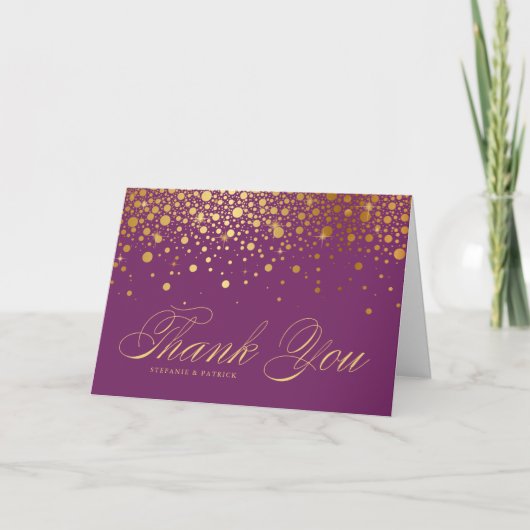 Imitate Gold Foil Confetti Dots Lila Danke Karte (Vorderseite)