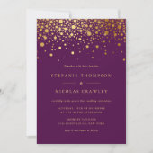 Imitate Gold Foil Confetti Dots Lila Hochzeit Einladung (Vorderseite)