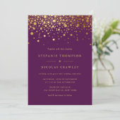 Imitate Gold Foil Confetti Dots Lila Hochzeit Einladung (Stehend Vorderseite)