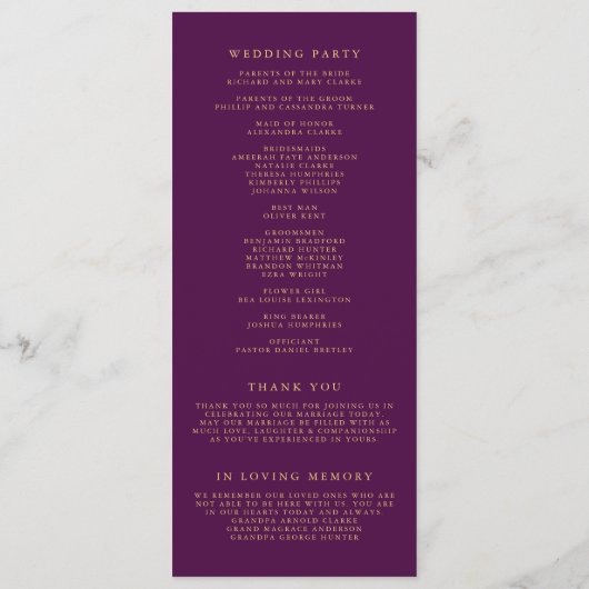 Imitate Gold Foil Confetti Dots Lila Hochzeit Programm (Rückseite)