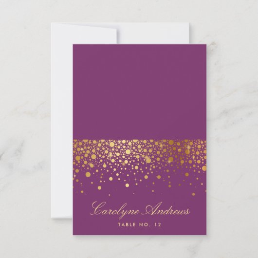 Imitate Gold Foil Confetti Dots Lila Platzkarte (Vorderseite)