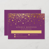Imitate Gold Foil Confetti Dots Lila RSVP Card (Vorne/Hinten)