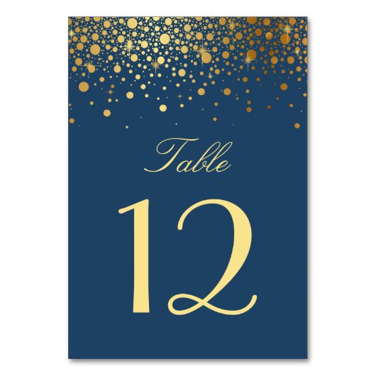 Imitate Gold Foil Confetti Dots Navy Blue Tischnummer (Vorderseite)