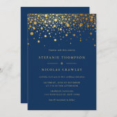 Imitate Gold Foil Confetti Dots Navy Blue Wedding Einladung (Vorne/Hinten)