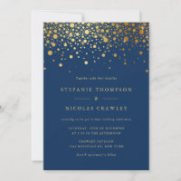 Imitate Gold Foil Confetti Dots Navy Blue Wedding