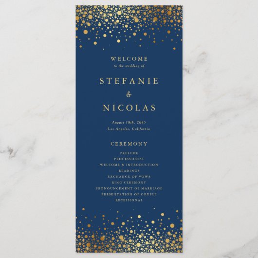 Imitate Gold Foil Confetti Dots Navy Blue Wedding Programm (Vorderseite)