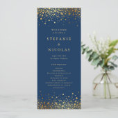 Imitate Gold Foil Confetti Dots Navy Blue Wedding Programm (Stehend Vorderseite)