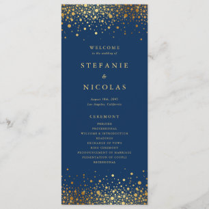 Imitate Gold Foil Confetti Dots Navy Blue Wedding Programm