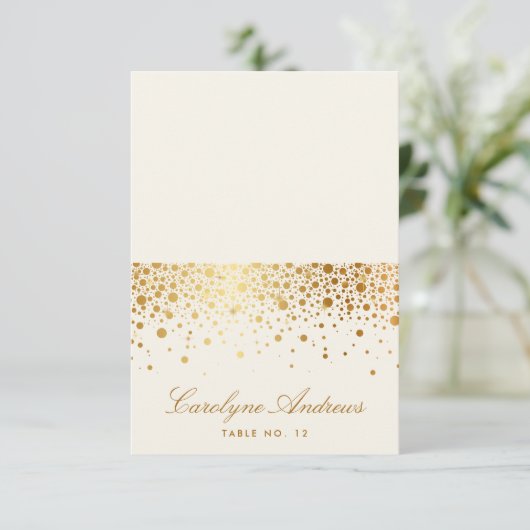 Imitate Gold Foil Confetti Dots Platzkarte | Elfen (Stehend Vorderseite)