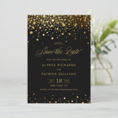 Imitate Gold Foil Confetti Dots | Schwarz Save the Date (Stehend Vorderseite)