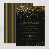 Imitate Gold Foil Confetti Dots | Schwarz Save the Date (Vorne/Hinten)