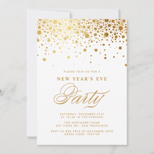 Imitate Gold Foil Confetti Dots Silvester Party Einladung (Vorderseite)