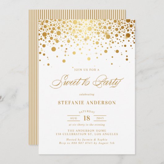 Imitate Gold Foil Confetti Dots Sweet 16 Party Einladung (Vorne/Hinten)