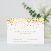 Imitate Gold Foil Confetti Dots Wedding RSVP Card (Stehend Vorderseite)