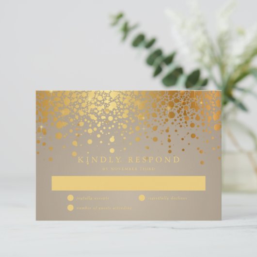 Imitate Gold Foil Confetti Dots Wedding RSVP Card (Stehend Vorderseite)