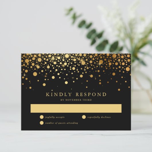 Imitate Gold Foil Confetti Dots Wedding RSVP Card (Stehend Vorderseite)