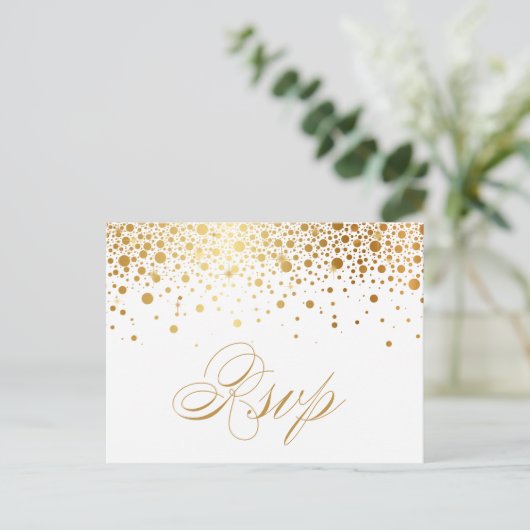 Imitate Gold Foil Confetti Dots Wedding RSVP Postk Einladungspostkarte (Stehend Vorderseite)